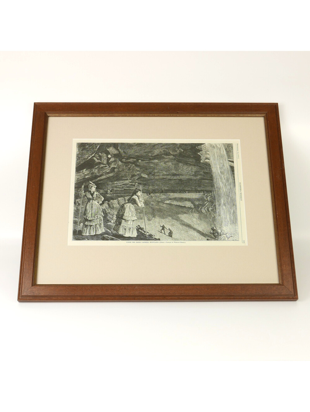 Antique Wood Engraving Print Winslow Homer Under Falls Catskill Mountains 1872